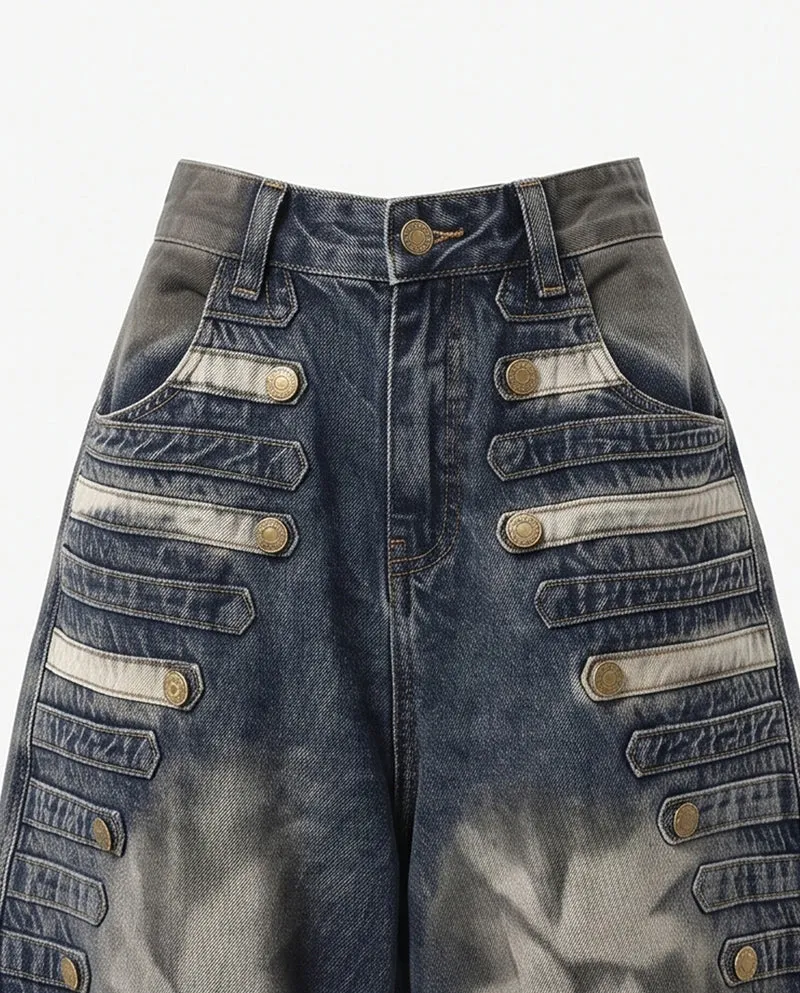 KIIKIO American-Style Individuality Wide Leg Denim Jeans