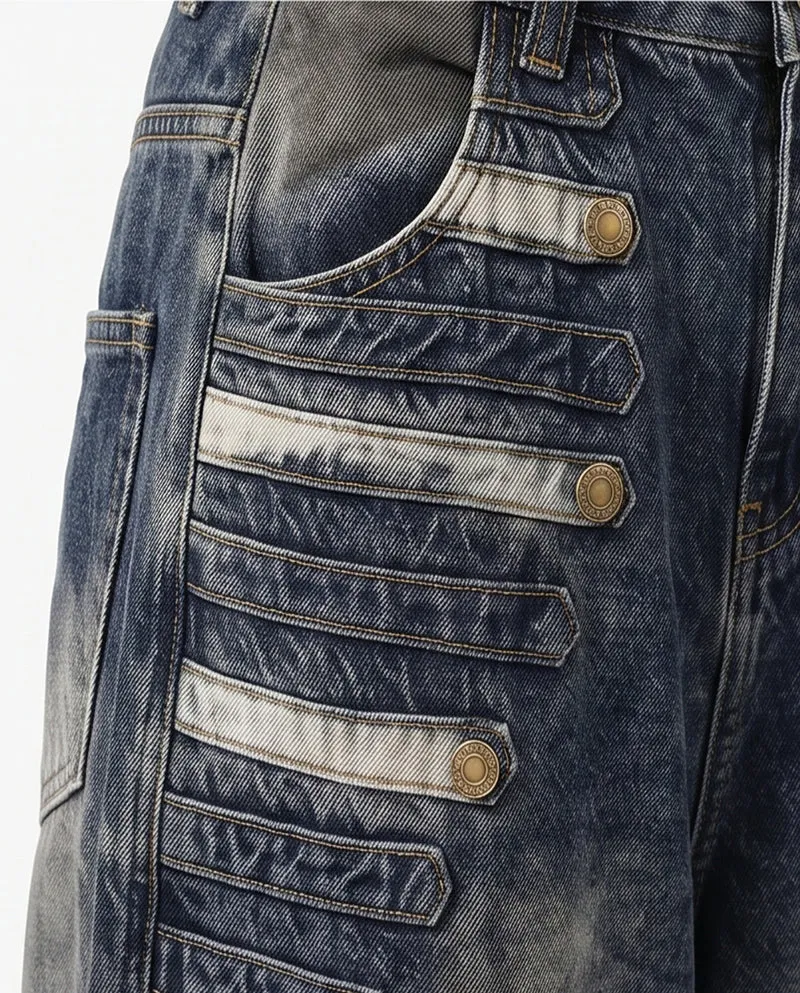 KIIKIO American-Style Individuality Wide Leg Denim Jeans