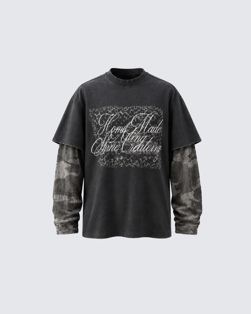 KIIKIO Vintage Layered Graphic Long Sleeve T-Shirt
