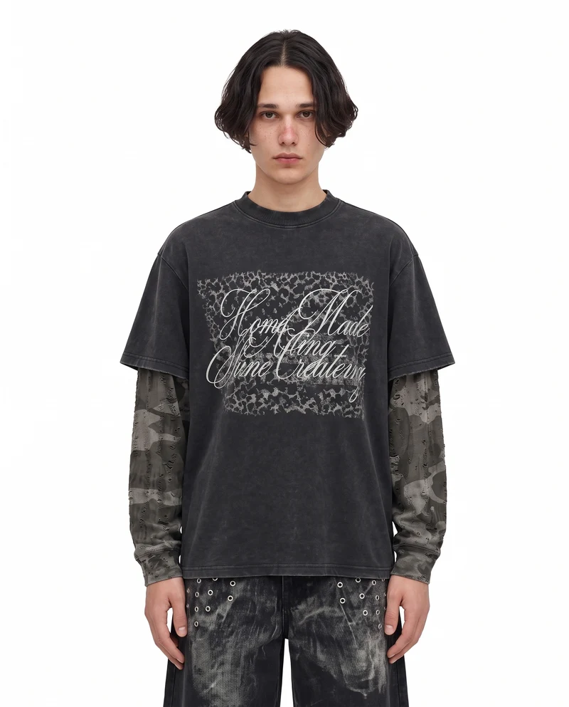 KIIKIO Vintage Layered Graphic Long Sleeve T-Shirt