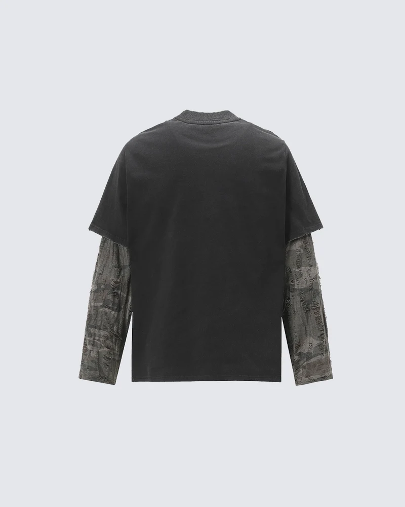 KIIKIO Vintage Layered Graphic Long Sleeve T-Shirt
