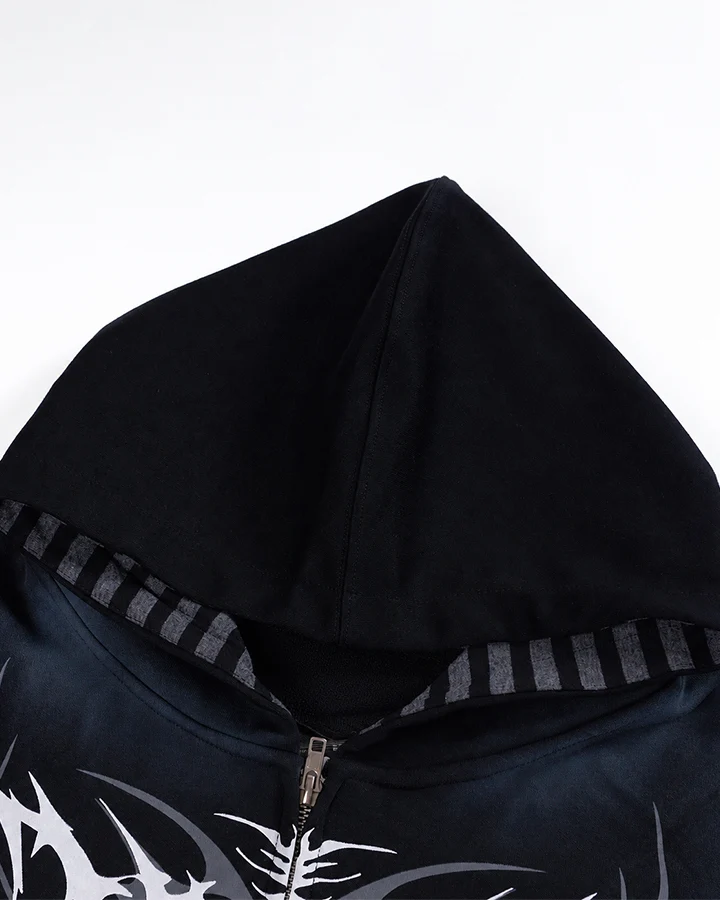 KIIKIO Dark Gothic Cross Graphic Zip Hoodie