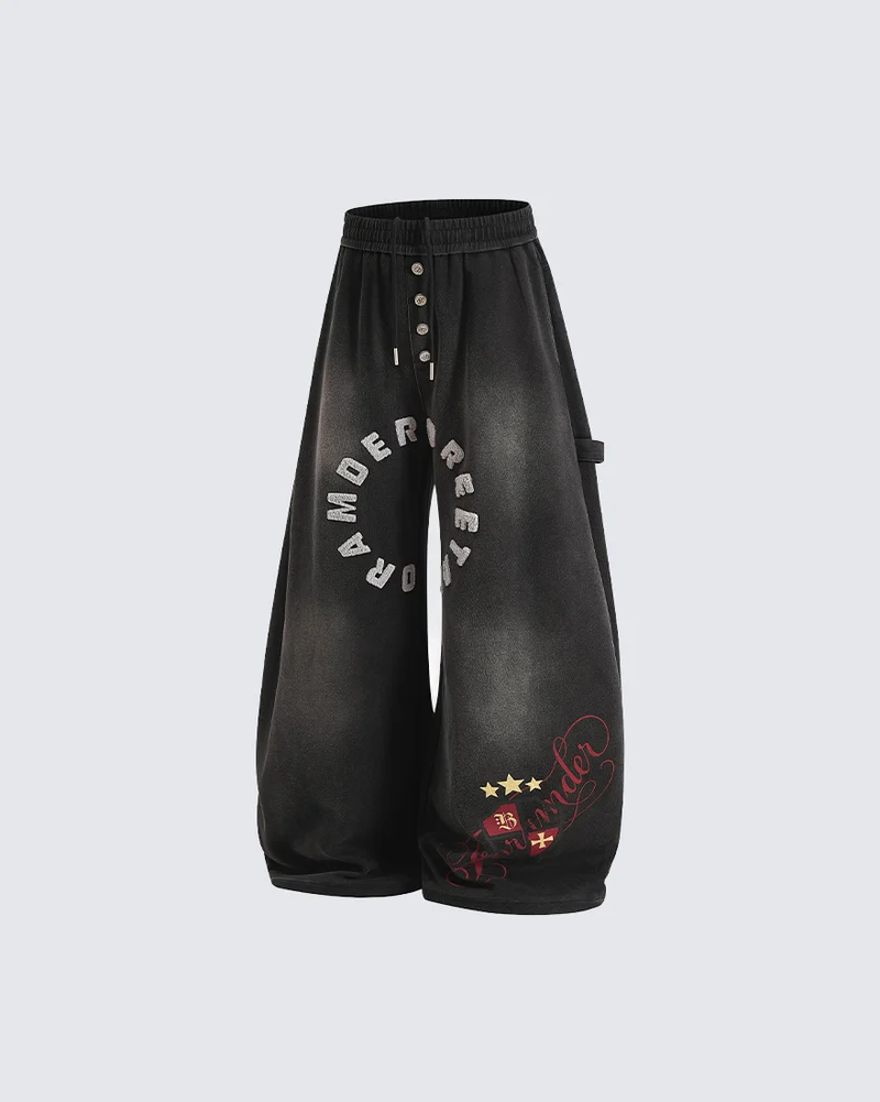 KIIKIO Dark Letter Embroidery Wide Leg Sweatpants