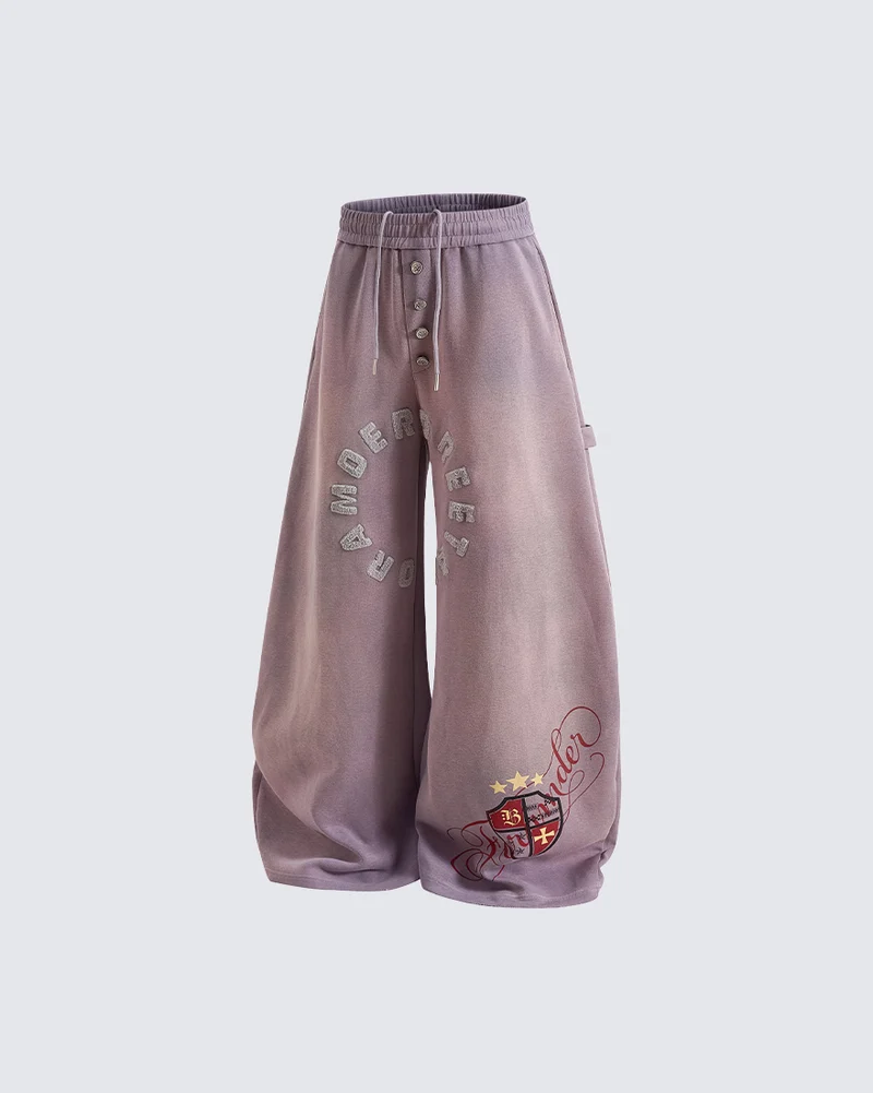 KIIKIO Dark Letter Embroidery Wide Leg Sweatpants