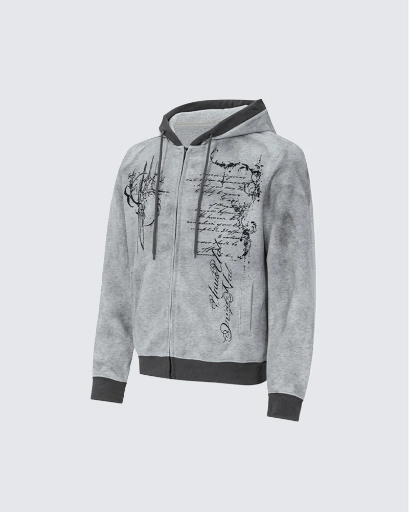 KIIKIO Gothic Script Graphic Zip Hooded Jacket