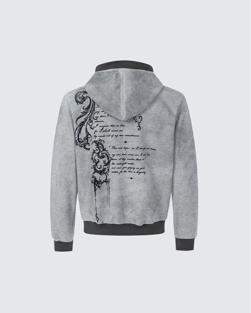 KIIKIO Gothic Script Graphic Zip Hooded Jacket