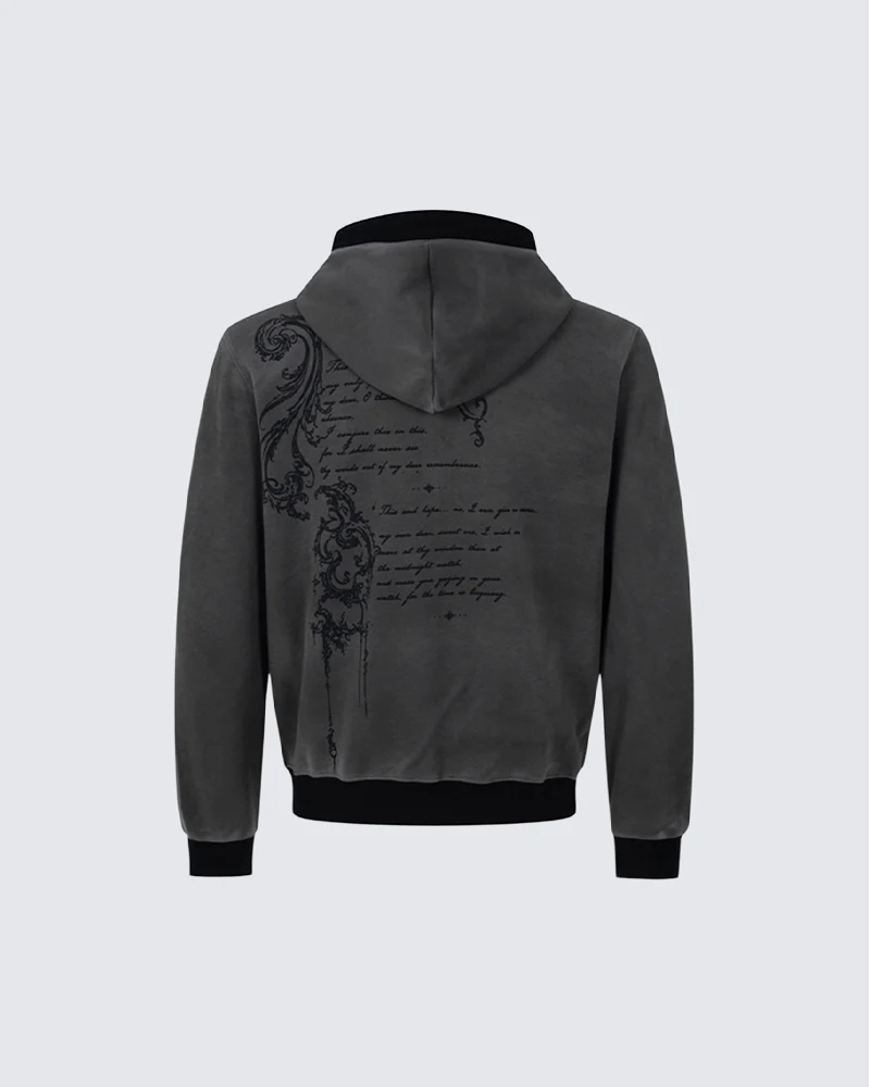KIIKIO Gothic Script Graphic Zip Hooded Jacket