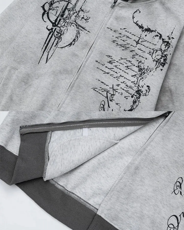 KIIKIO Gothic Script Graphic Zip Hooded Jacket
