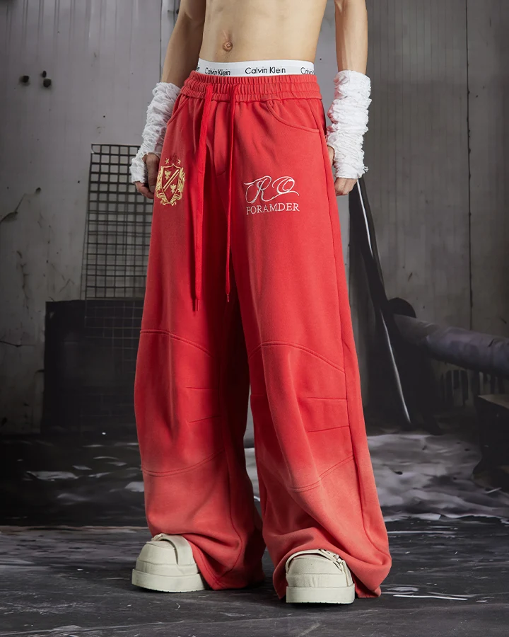 KIIKIO Gradient Washed Embroidered Wide Leg Sweatpants