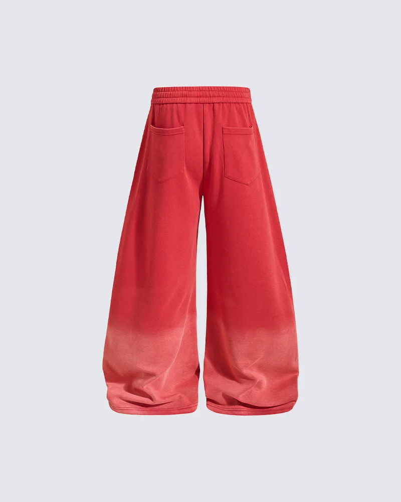 KIIKIO Gradient Washed Embroidered Wide Leg Sweatpants
