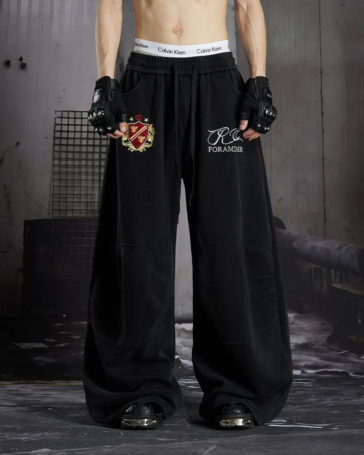 KIIKIO Gradient Washed Embroidered Wide Leg Sweatpants