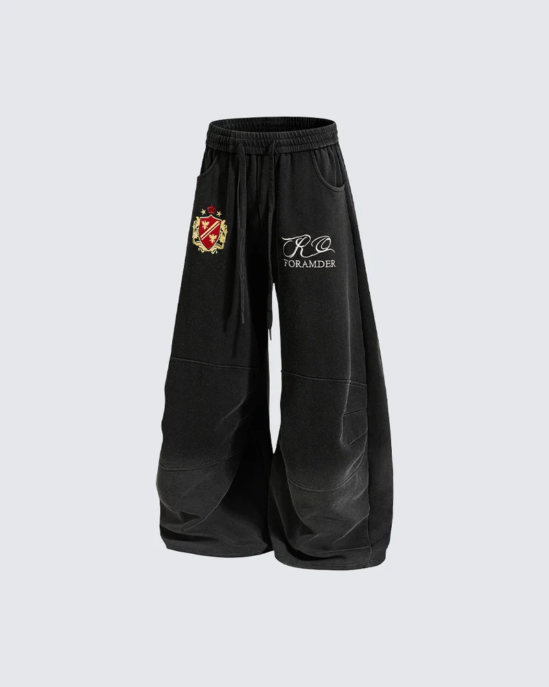 KIIKIO Gradient Washed Embroidered Wide Leg Sweatpants