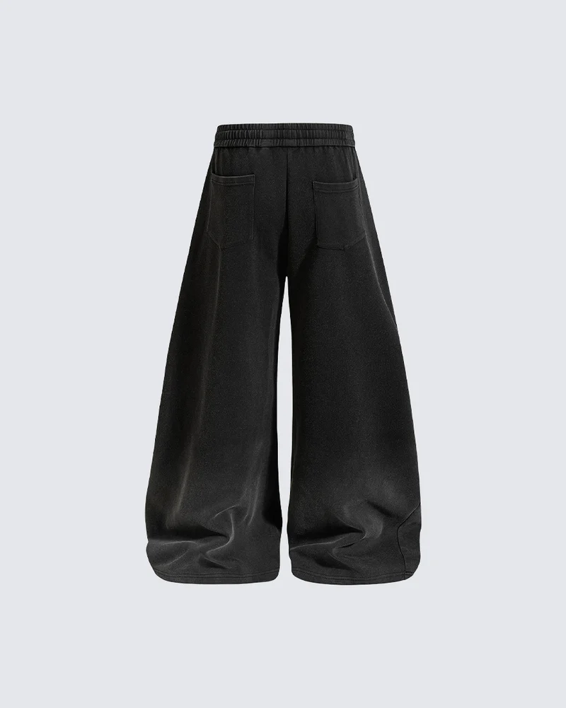 KIIKIO Gradient Washed Embroidered Wide Leg Sweatpants