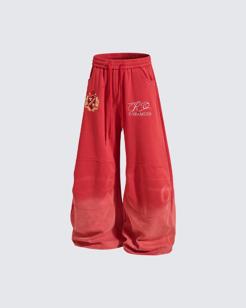 KIIKIO Gradient Washed Embroidered Wide Leg Sweatpants