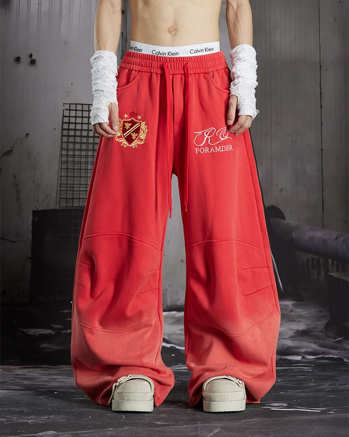 KIIKIO Gradient Washed Embroidered Wide Leg Sweatpants