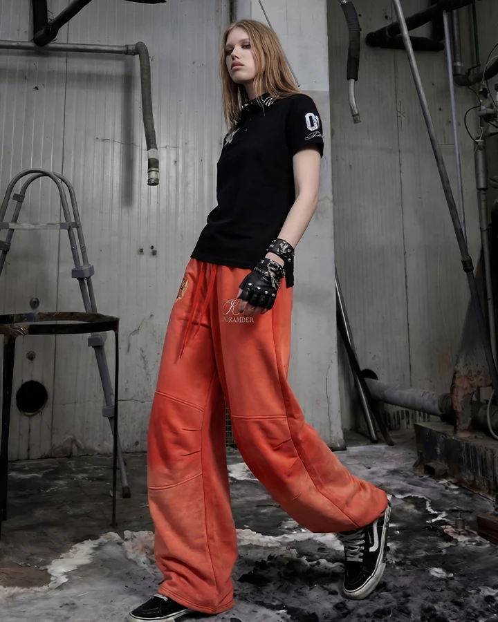 KIIKIO Gradient Washed Embroidered Wide Leg Sweatpants