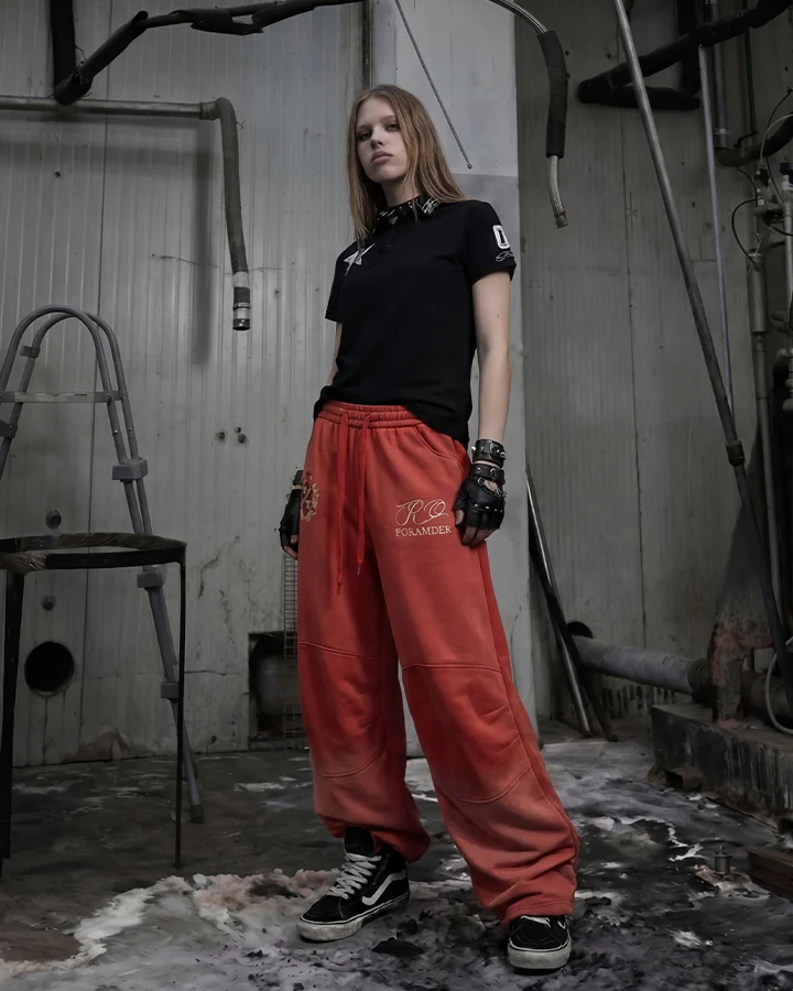 KIIKIO Gradient Washed Embroidered Wide Leg Sweatpants