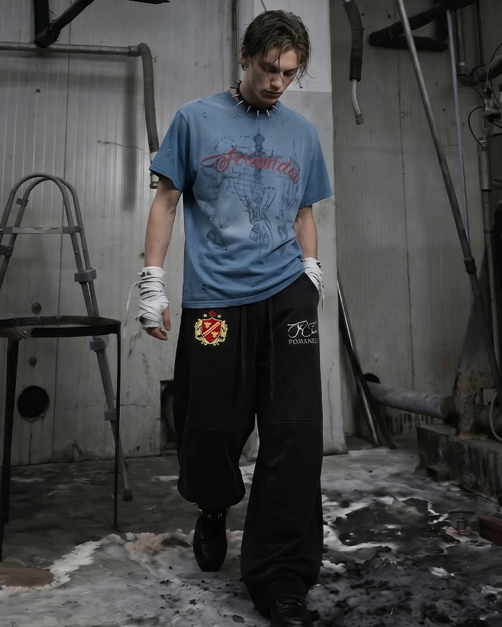 KIIKIO Gradient Washed Embroidered Wide Leg Sweatpants
