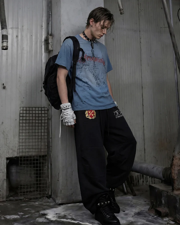 KIIKIO Gradient Washed Embroidered Wide Leg Sweatpants