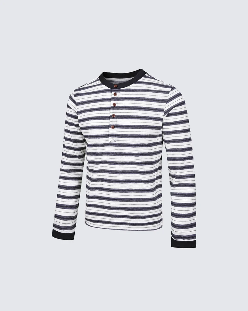 KIIKIO Retro Stripe Buttoned Long Sleeve Tee