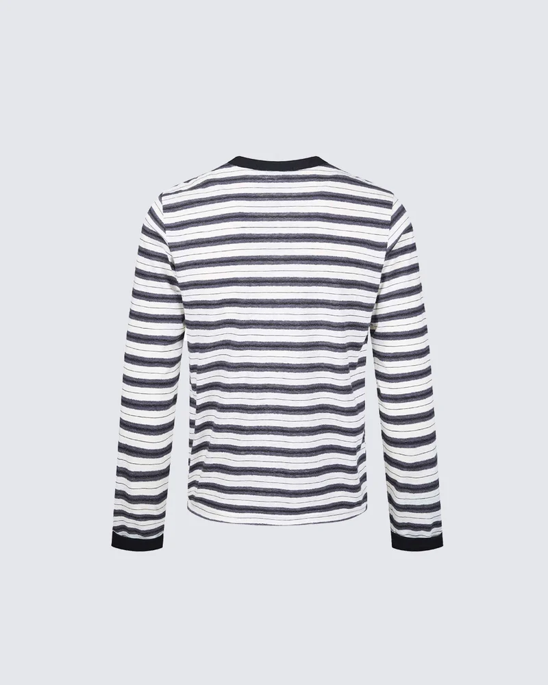 KIIKIO Retro Stripe Buttoned Long Sleeve Tee