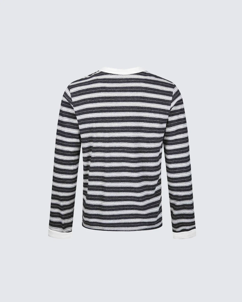 KIIKIO Retro Stripe Buttoned Long Sleeve Tee