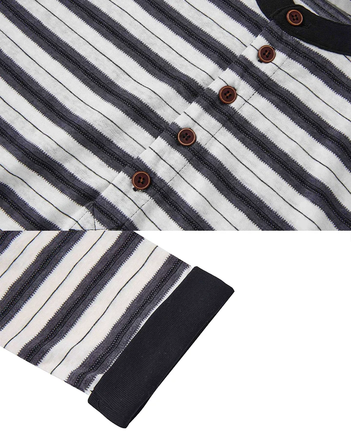 KIIKIO Retro Stripe Buttoned Long Sleeve Tee