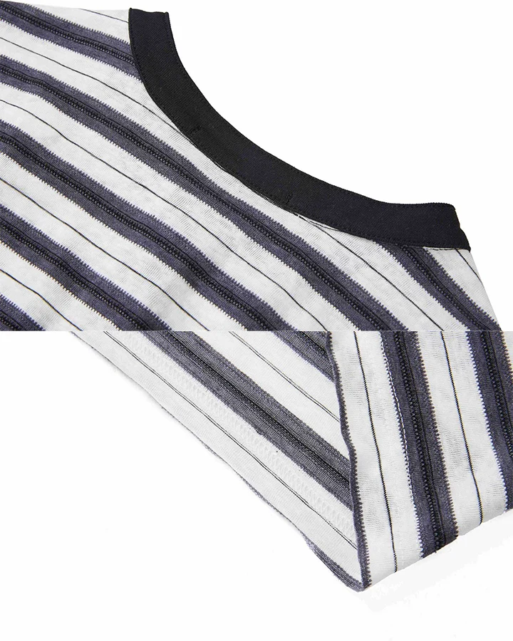 KIIKIO Retro Stripe Buttoned Long Sleeve Tee