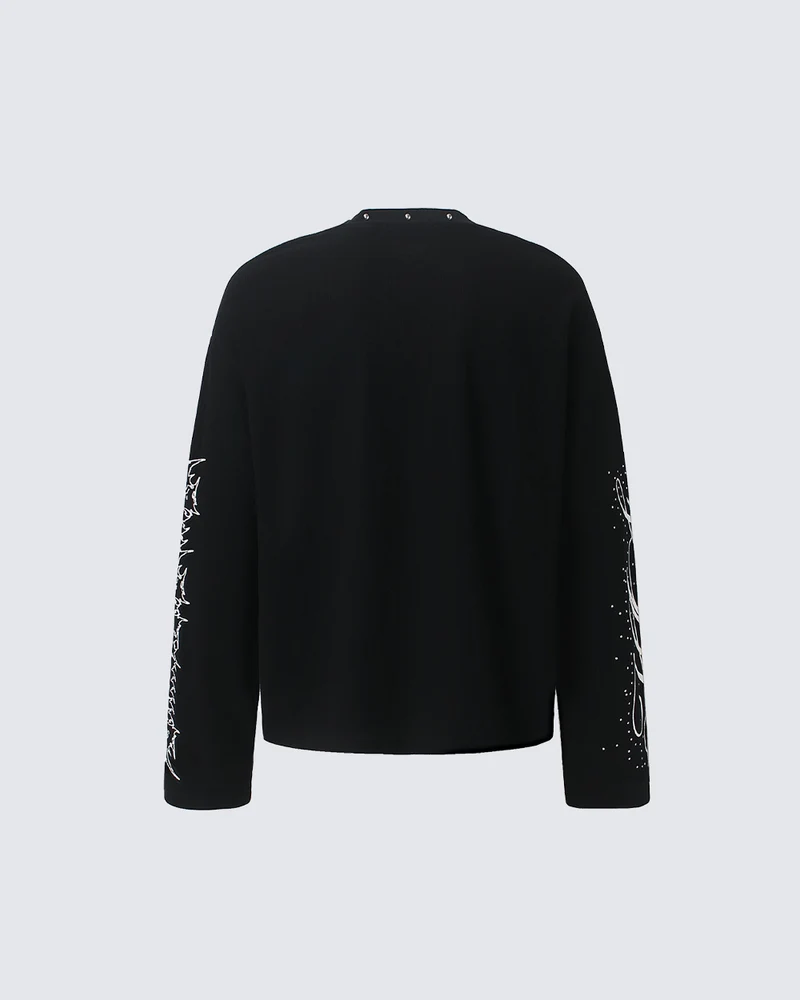 KIIKIO Dark Studded Graphic Portrait Long Sleeve Tee