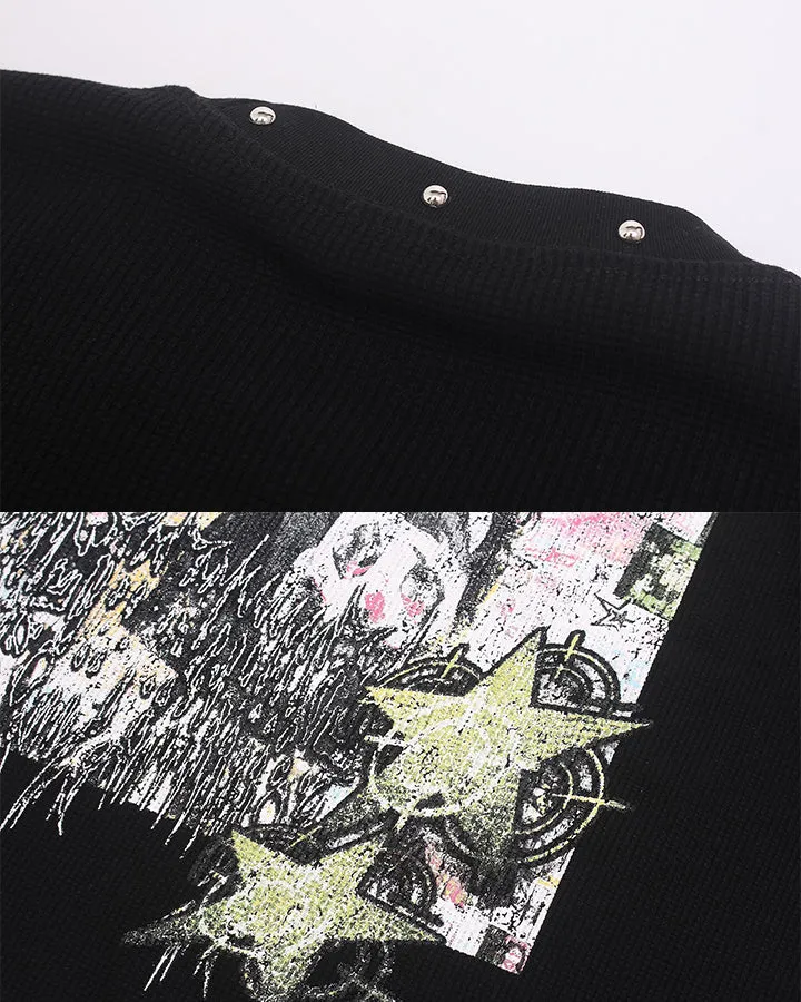KIIKIO Dark Studded Graphic Portrait Long Sleeve Tee