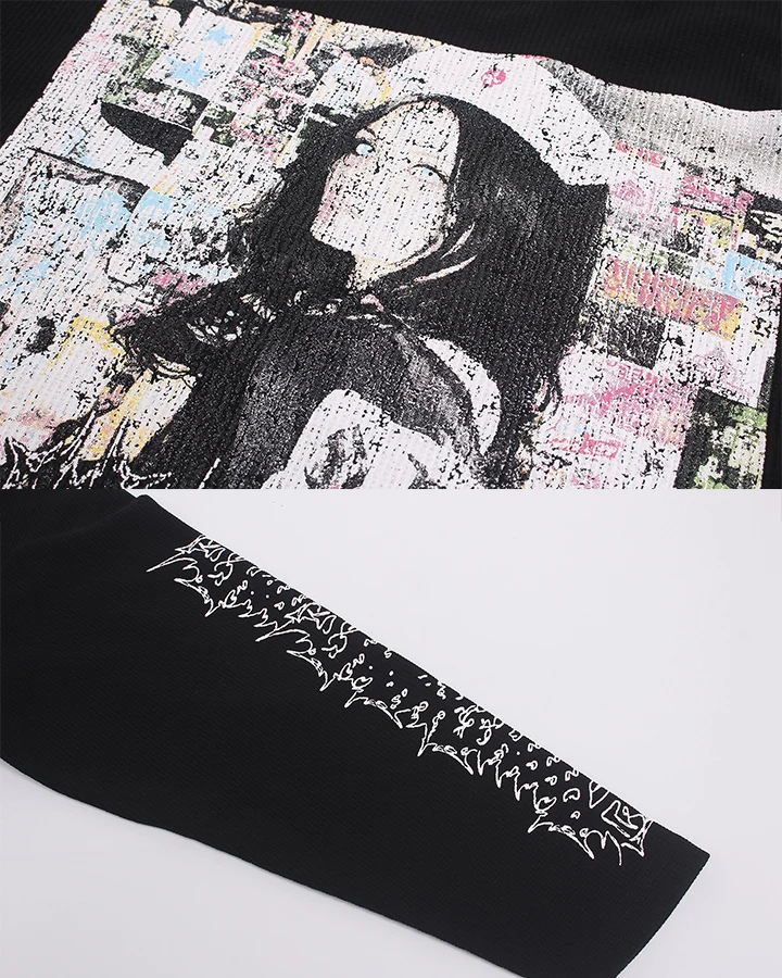 KIIKIO Dark Studded Graphic Portrait Long Sleeve Tee