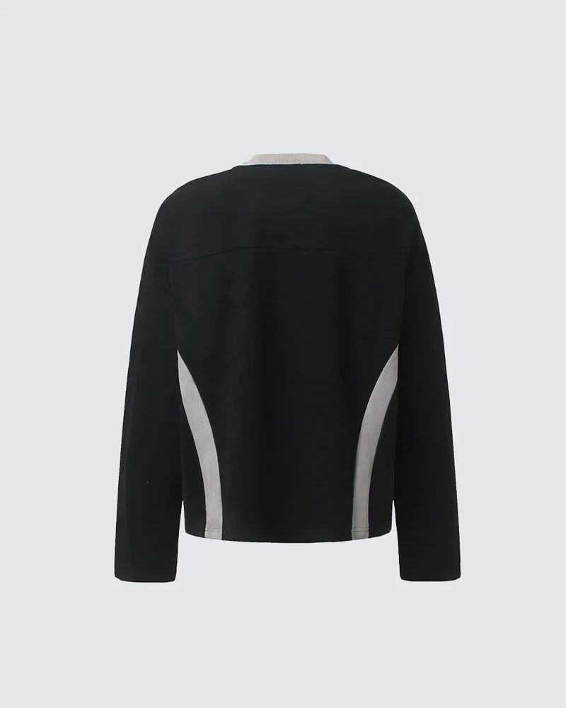 KIIKIO Street Contrast Panel Oversized Long Sleeve Tee