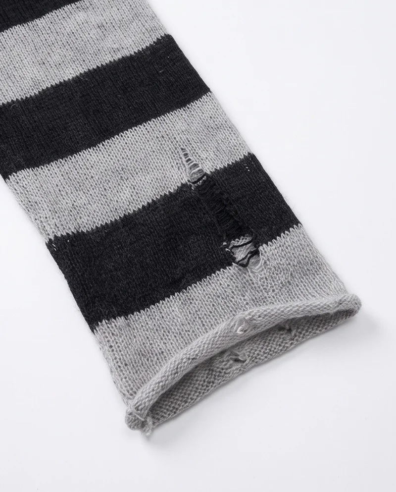 KIIKIO Vintage Distressed Striped Knit Long Sleeve T-shirt