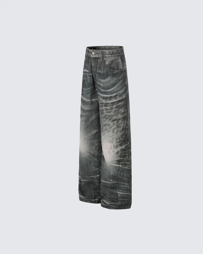 KIIKIO Vintage Washed Wide Leg Denim Jeans