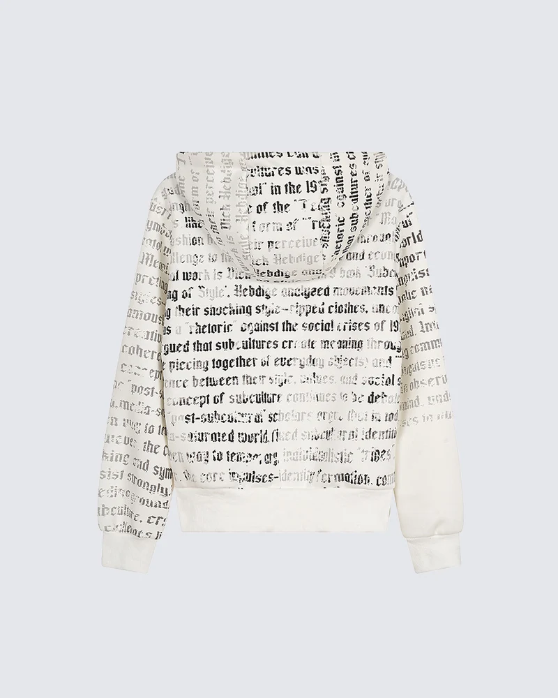 KIIKIO Vintage Gothic Text Print Zip-Up Hoodie