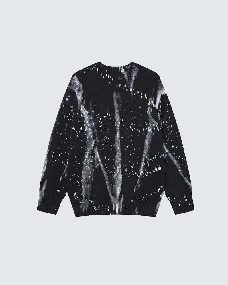 KIIKIO Vintage Distressed Tie-Dye Graphic Knit Sweater