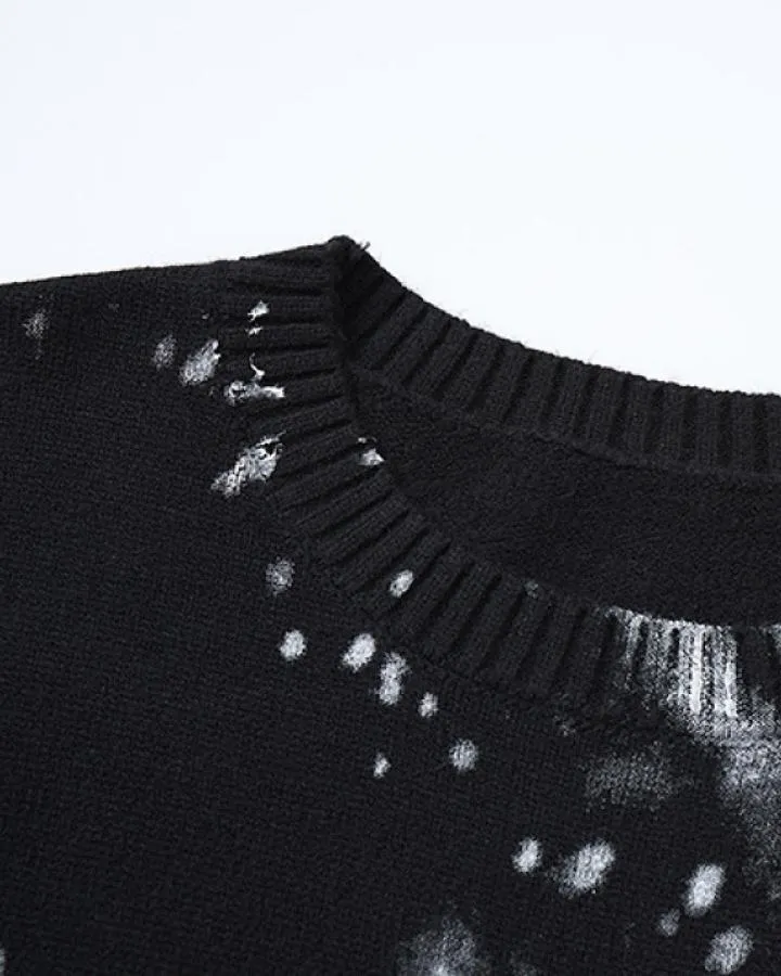 KIIKIO Vintage Distressed Tie-Dye Graphic Knit Sweater