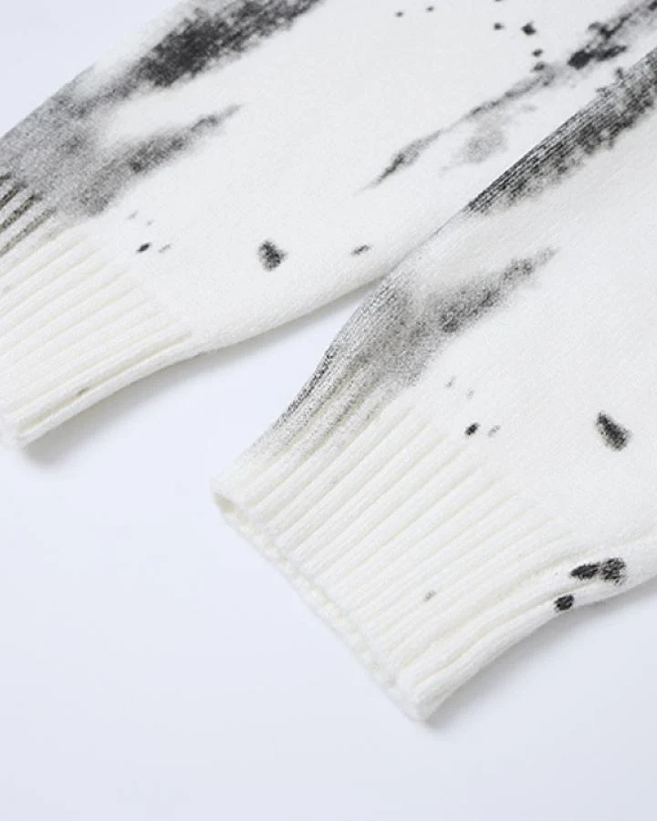 KIIKIO Vintage Distressed Tie-Dye Graphic Knit Sweater