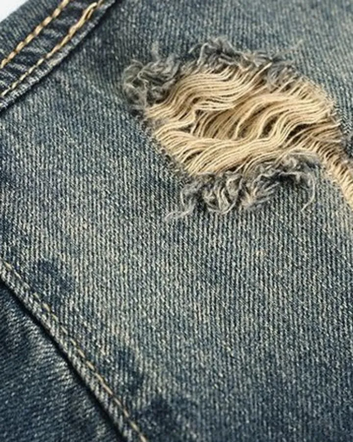 KIIKIO Vintage Distressed Washed Denim Shirt