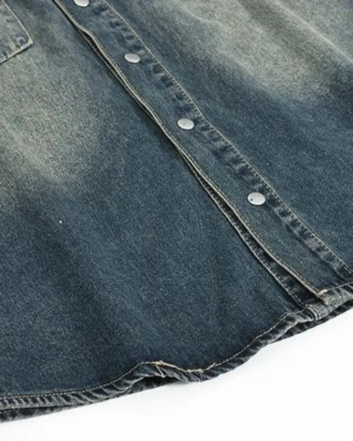 KIIKIO Vintage Distressed Washed Denim Shirt
