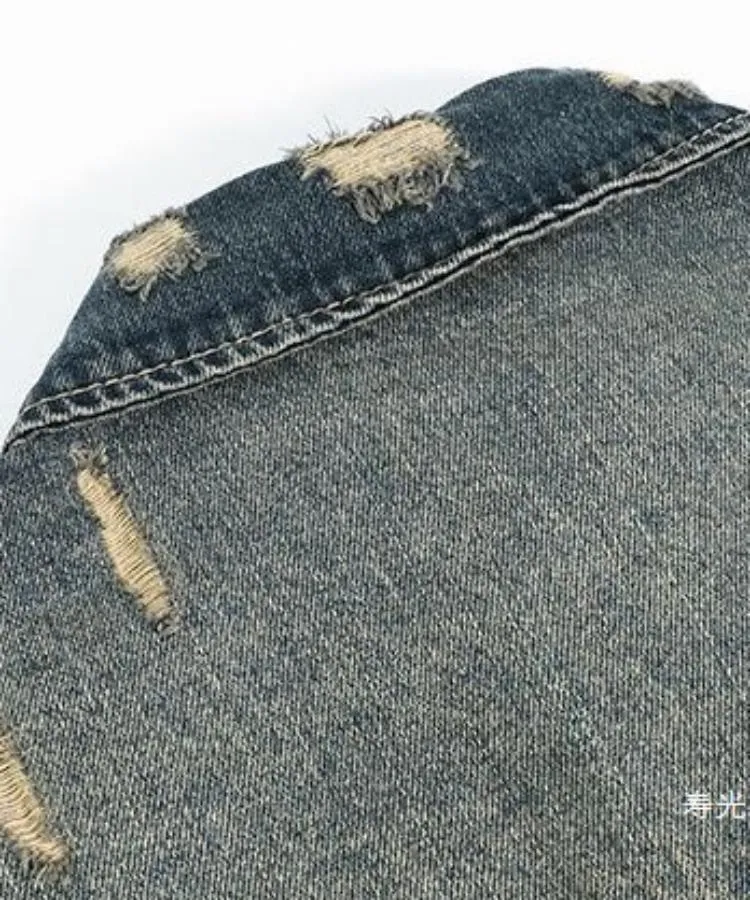 KIIKIO Vintage Distressed Washed Denim Shirt