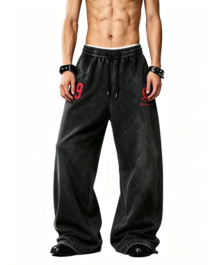KIIKIO Washed Number Graphic Wide Leg Sweatpants