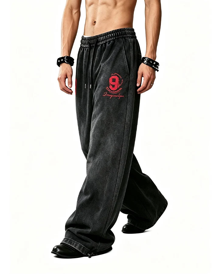 KIIKIO Washed Number Graphic Wide Leg Sweatpants
