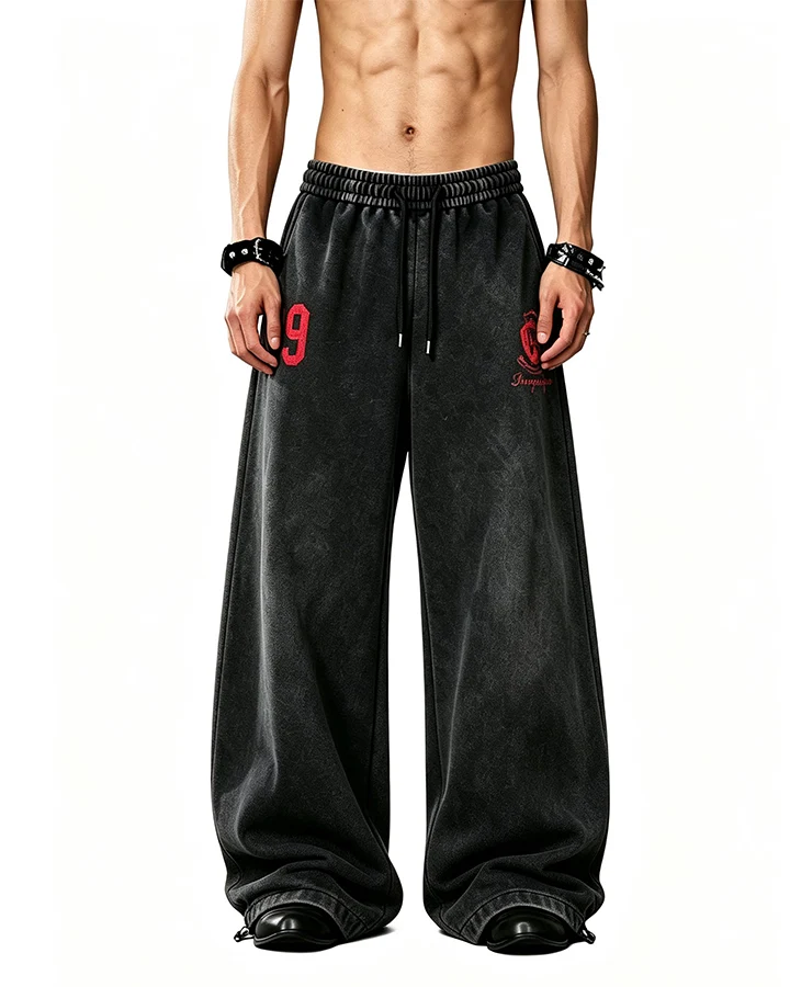 KIIKIO Washed Number Graphic Wide Leg Sweatpants
