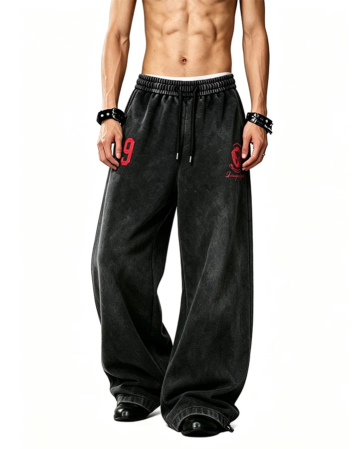 KIIKIO Washed Number Graphic Wide Leg Sweatpants