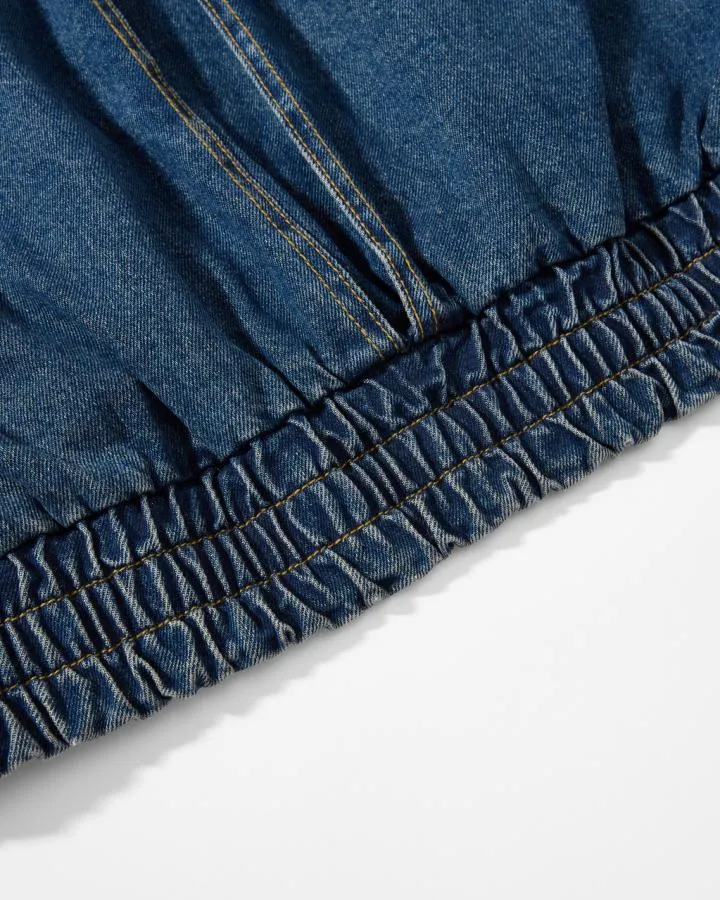 KIIKIO Vintage Washed Denim Stand Collar Jacket