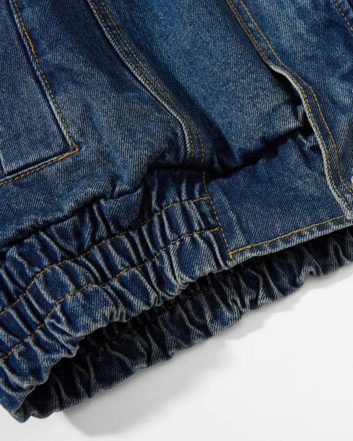 KIIKIO Vintage Washed Denim Stand Collar Jacket