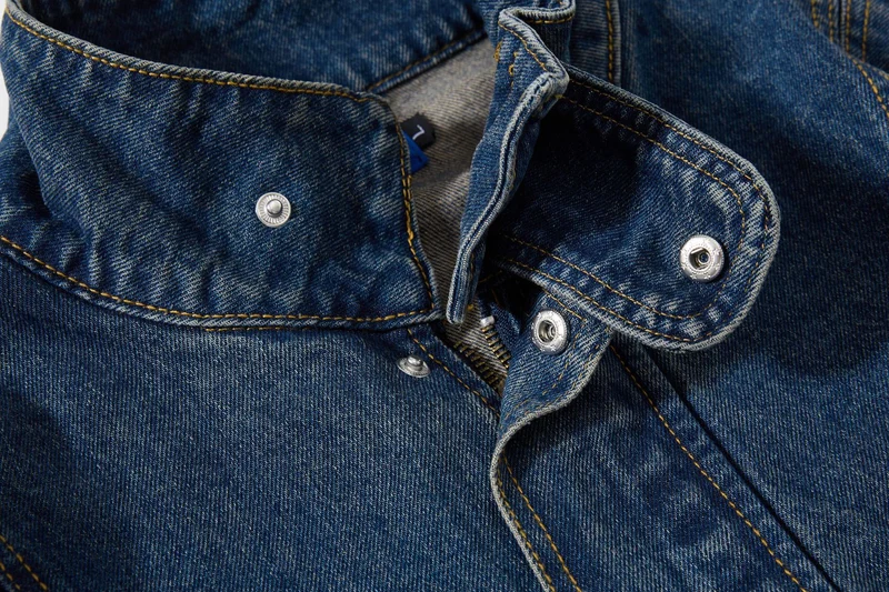 KIIKIO Vintage Washed Denim Stand Collar Jacket