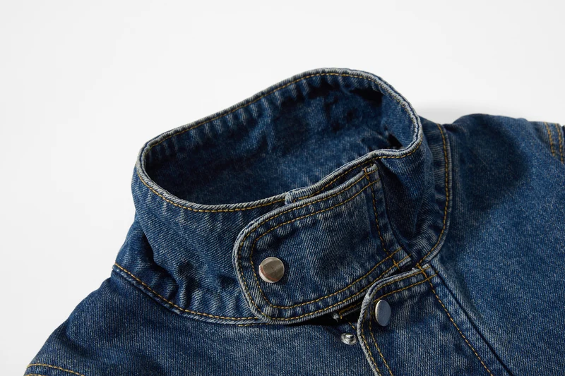 KIIKIO Vintage Washed Denim Stand Collar Jacket