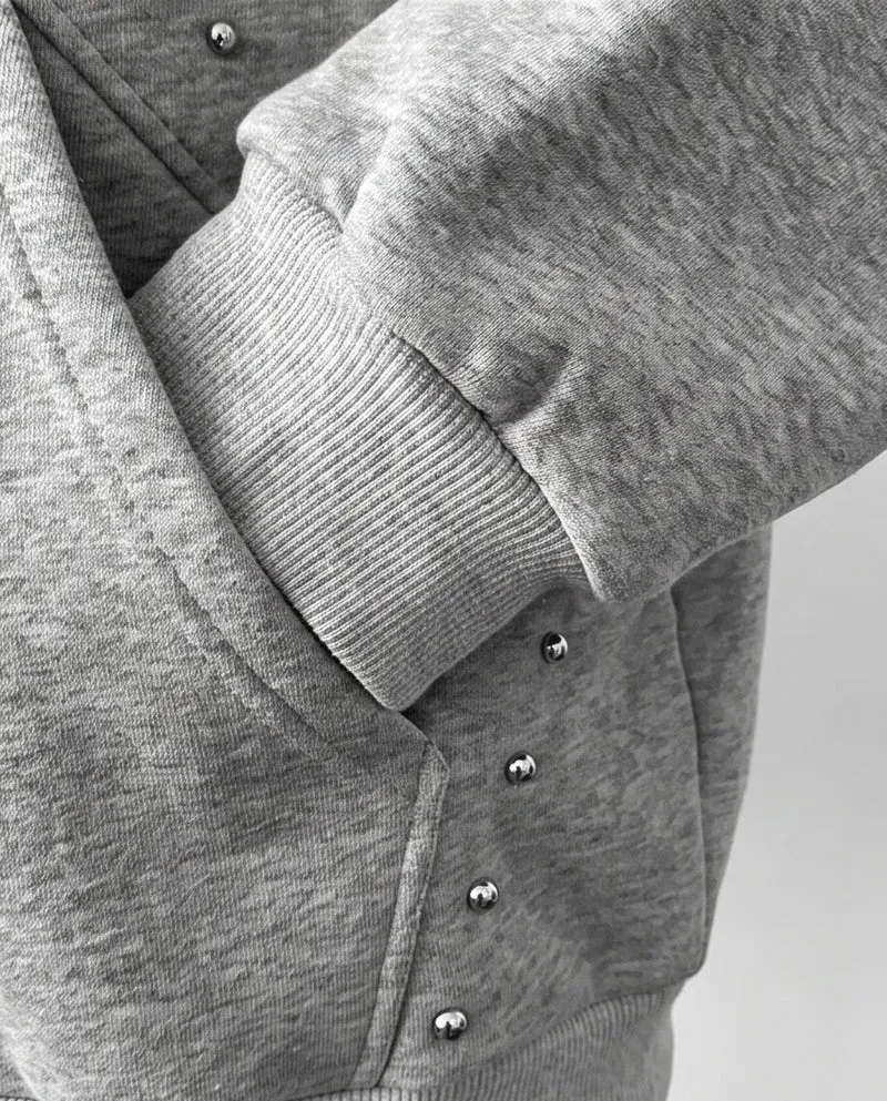 KIIKIO Vintage Minimalist Studded Zip-Up Hoodie